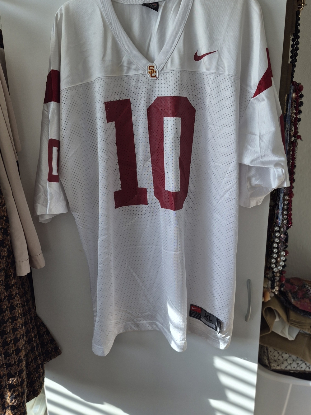 Nike White and Cardinal #10 USC Football Jersey Sz XL